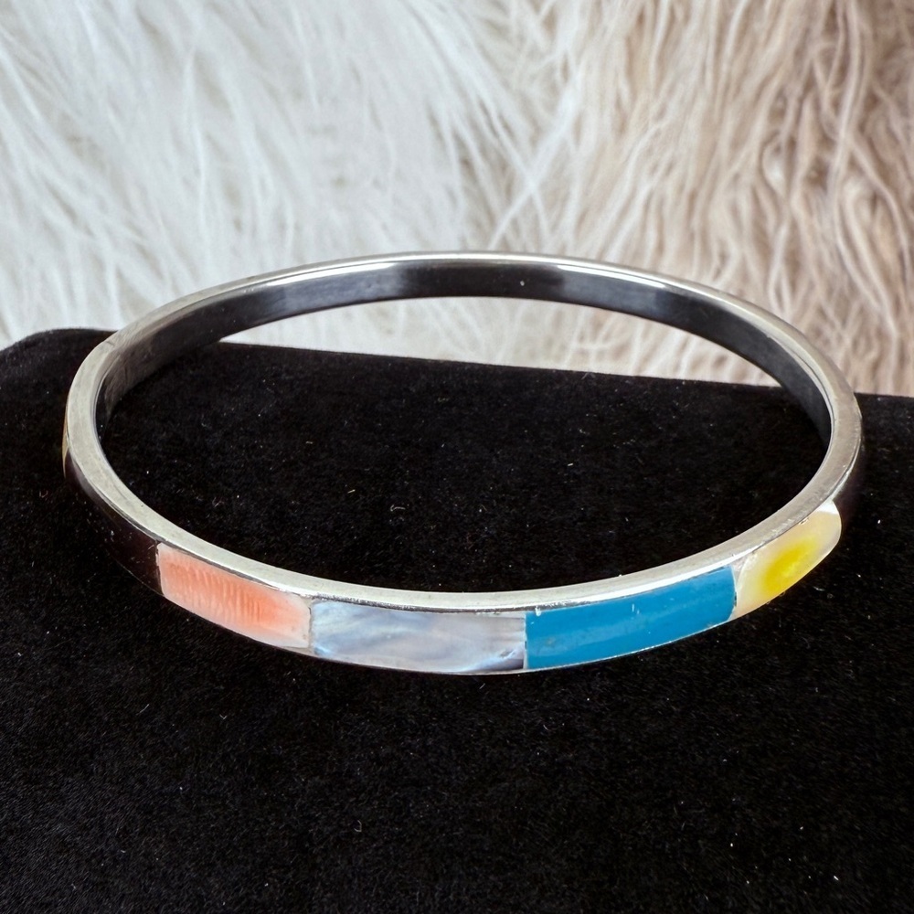 Vintage Silvertone Colorful Bangle Bracelet - Picture 5 of 11